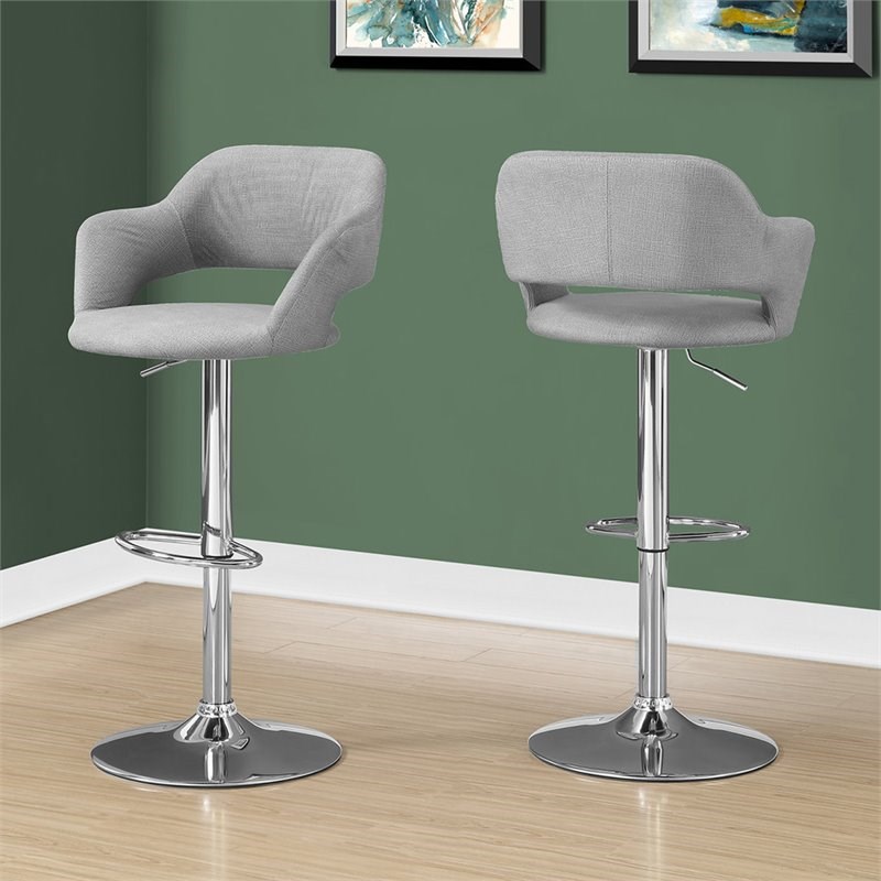 Monarch Adjustable Swivel Bar Stool in Gray and Polished Chrome