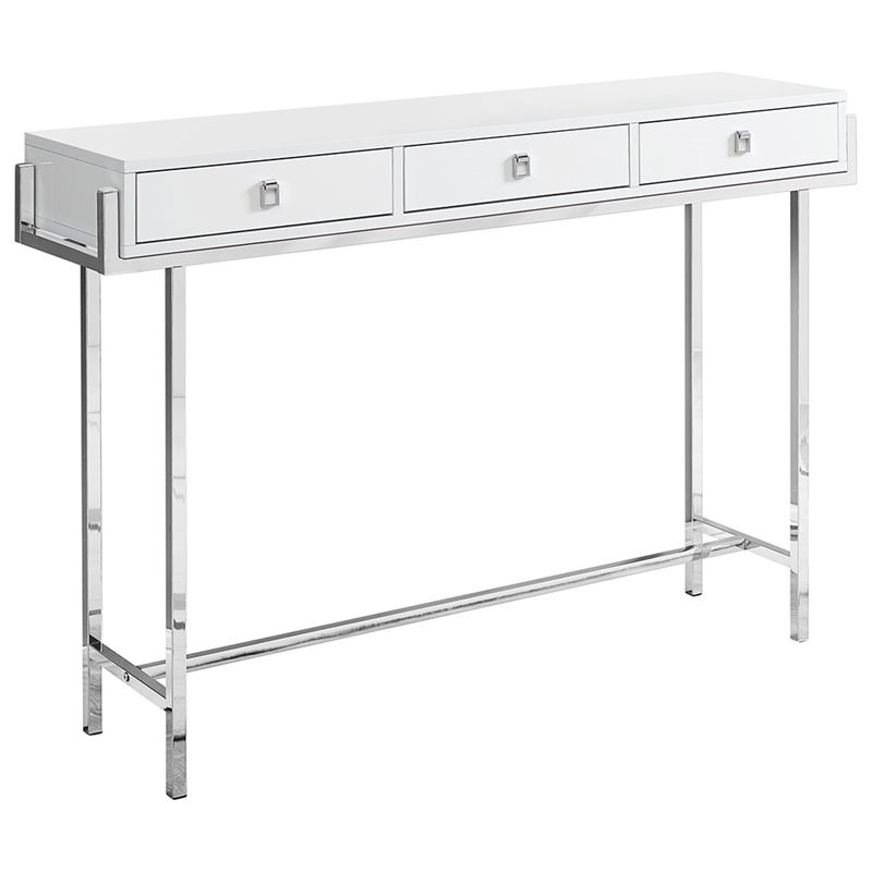 Monarch 3 Drawer Accent Console Table in White and Chrome