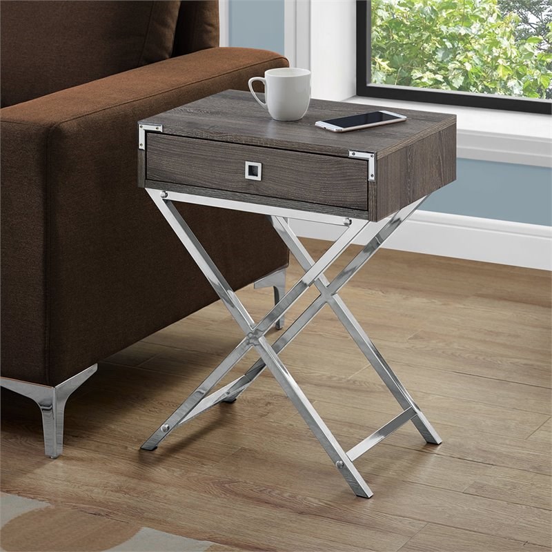 Details about   Monarch 18" Storage Accent End Table in Dark Taupe and Chrome 