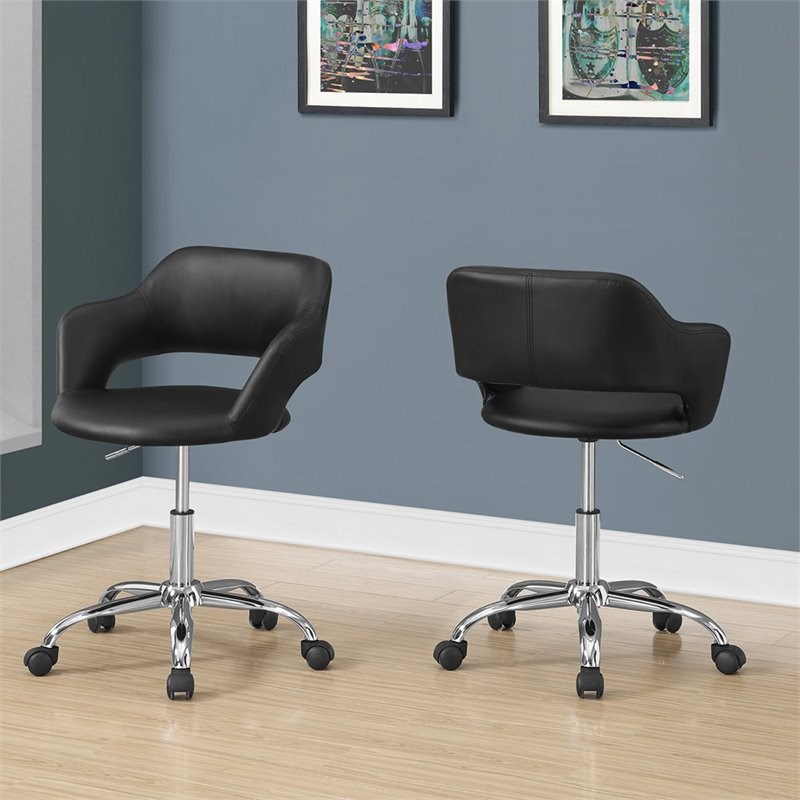 Monarch Faux Leather Swivel Office Chair in Black and Chrome | Homesquare