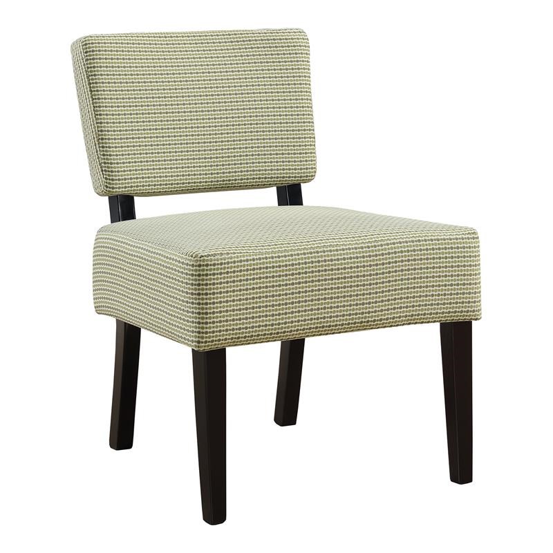 Monarch Abstract Dot Contemporary Fabric & Wood Accent Chair in Light/Dark Green