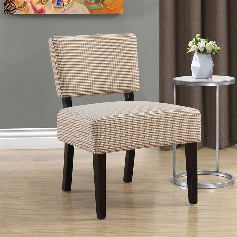 Monarch Abstract Dot Contemporary Fabric & Wood Accent Chair in Gold/Gray