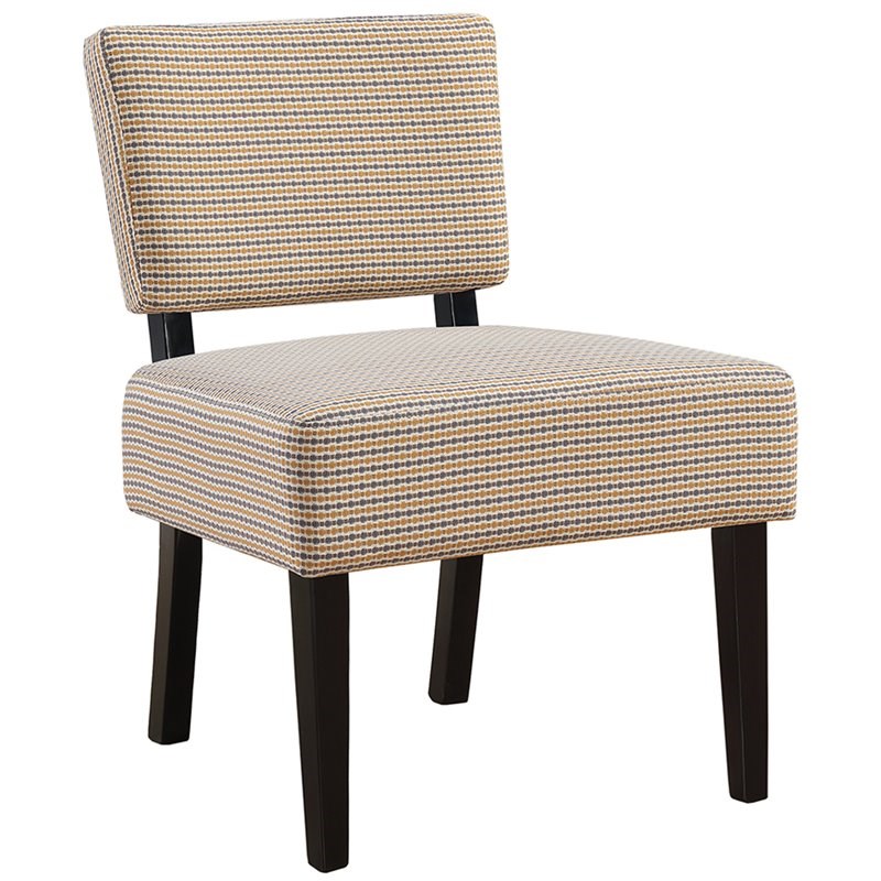 Monarch Abstract Dot Contemporary Fabric & Wood Accent Chair in Gold/Gray