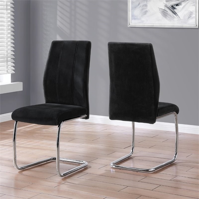 Monarch Velvet Upholstered Dining Side Chair in Black and Chrome (Set of 2)