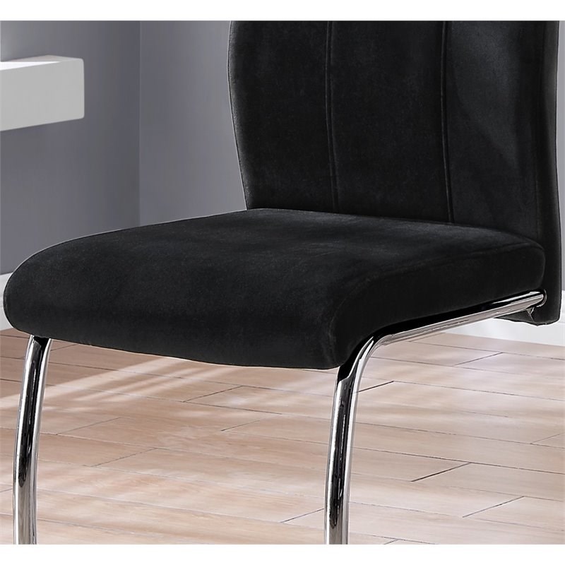 Monarch Velvet Upholstered Dining Side Chair in Black and Chrome (Set of 2)