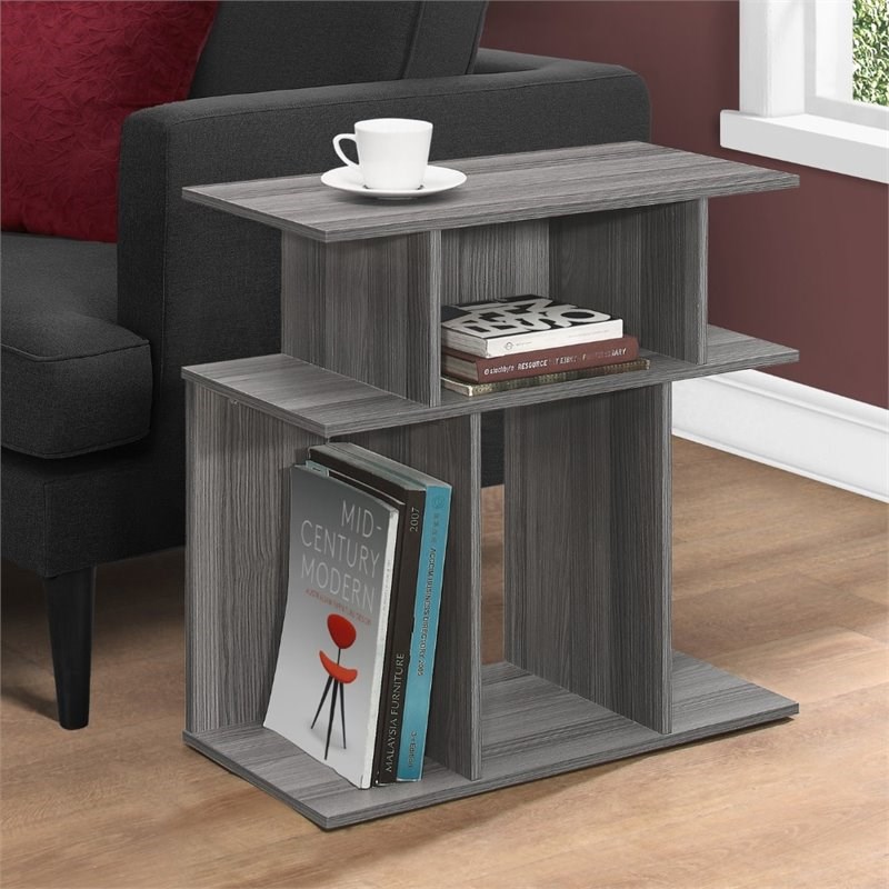 Monarch Contemporary Open Storage Wooden End Table in Gray