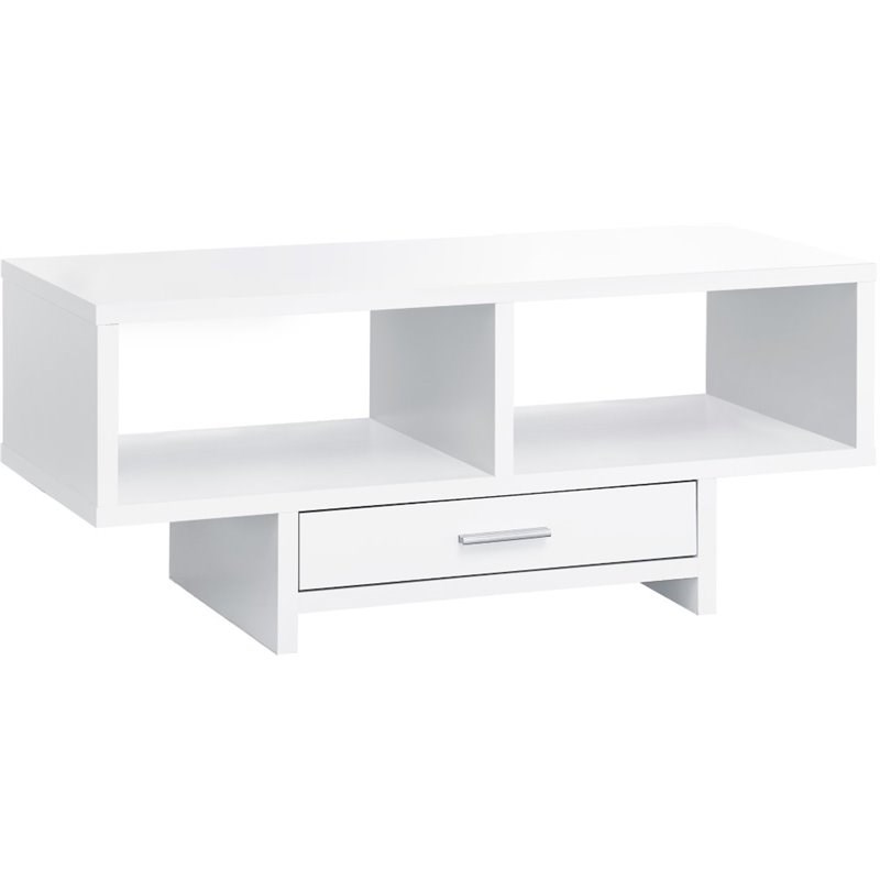 Monarch 2 Cubby Contemporary Spacious Storage Coffee Table in White