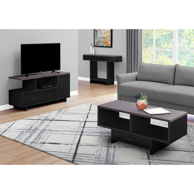 Monarch 2 Cubby Contemporary Spacious Gray Top Storage Coffee Table in Black