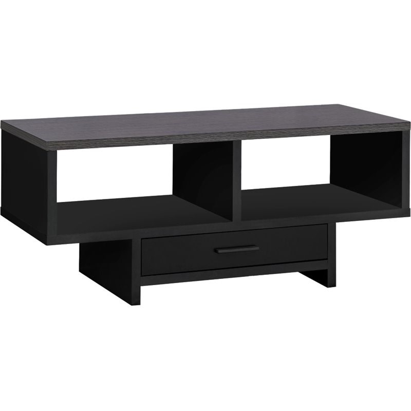 Monarch 2 Cubby Contemporary Spacious Gray Top Storage Coffee Table in Black