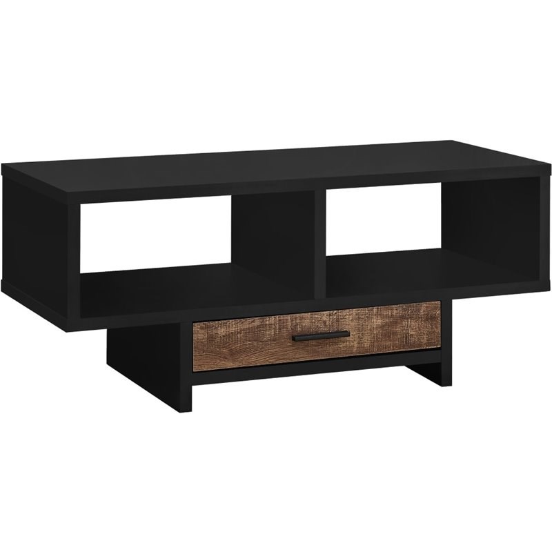 Monarch 2 Cubby Contemporary Spacious Storage Coffee Table in Black and Brown