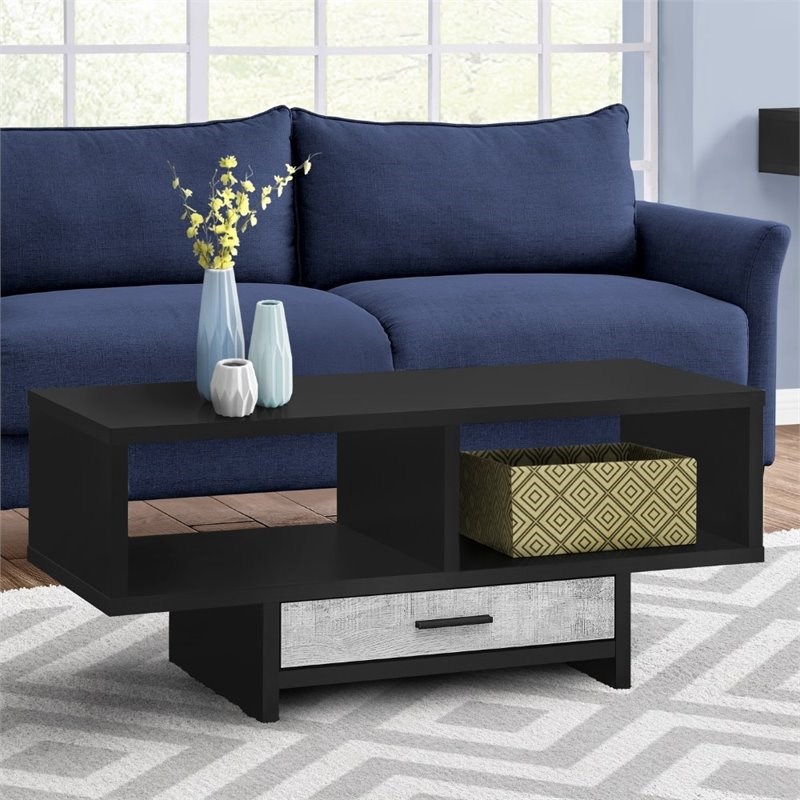 Monarch 2 Cubby Contemporary Spacious Storage Coffee Table in Black and Gray