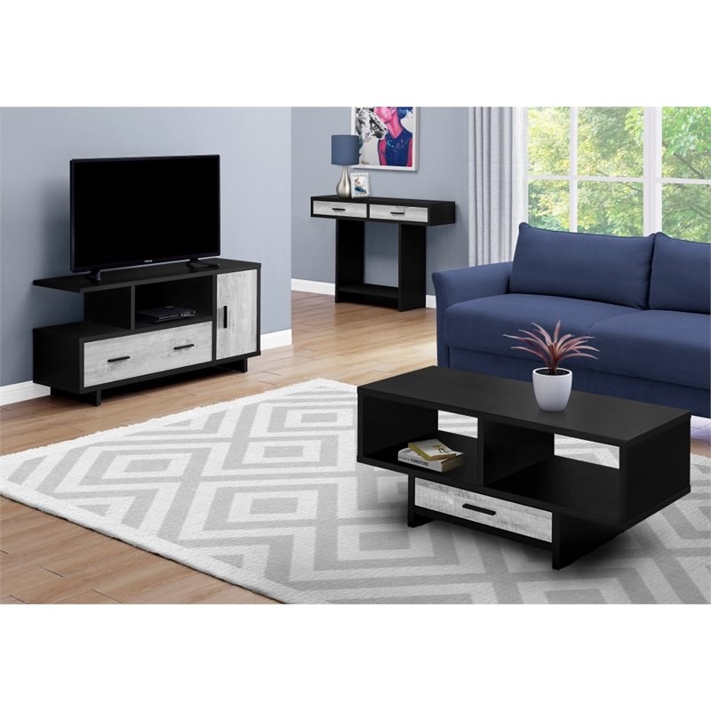 Monarch 2 Cubby Contemporary Spacious Storage Coffee Table in Black and Gray