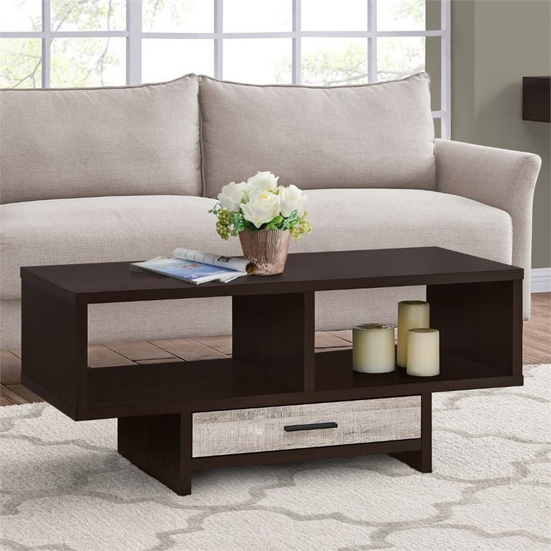 Monarch 2 Cubby Contemporary Storage Coffee Table in Cappuccino and Taupe