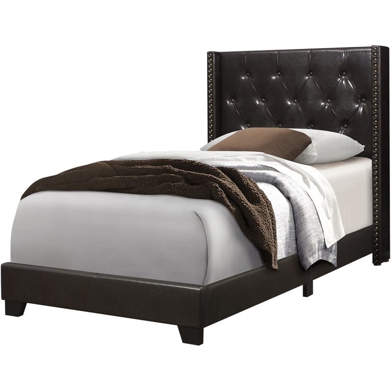 Monarch Faux Leather Tufted Brass, Leather Tufted Wingback Headboard