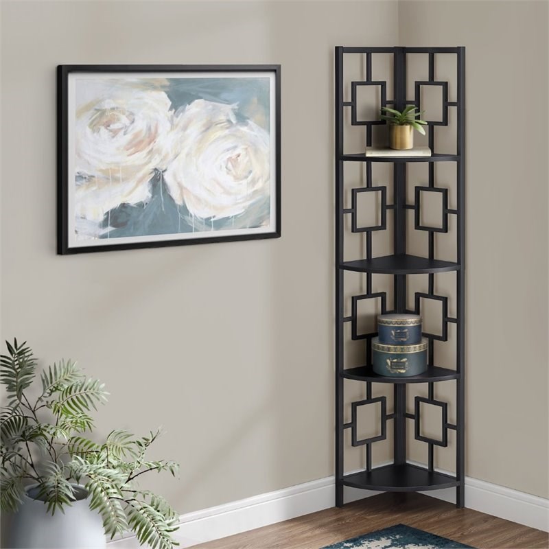 Monarch 4 Shelf Transitional Narrow Metal Corner Etagere in Black