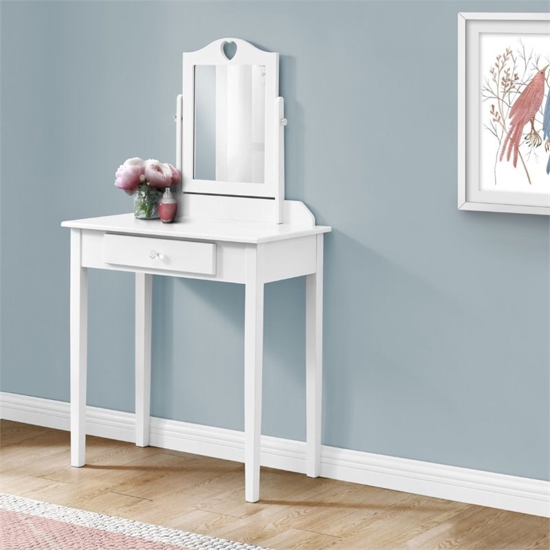 Monarch Contemporary Wooden Bedroom Vanity With Mirror in White