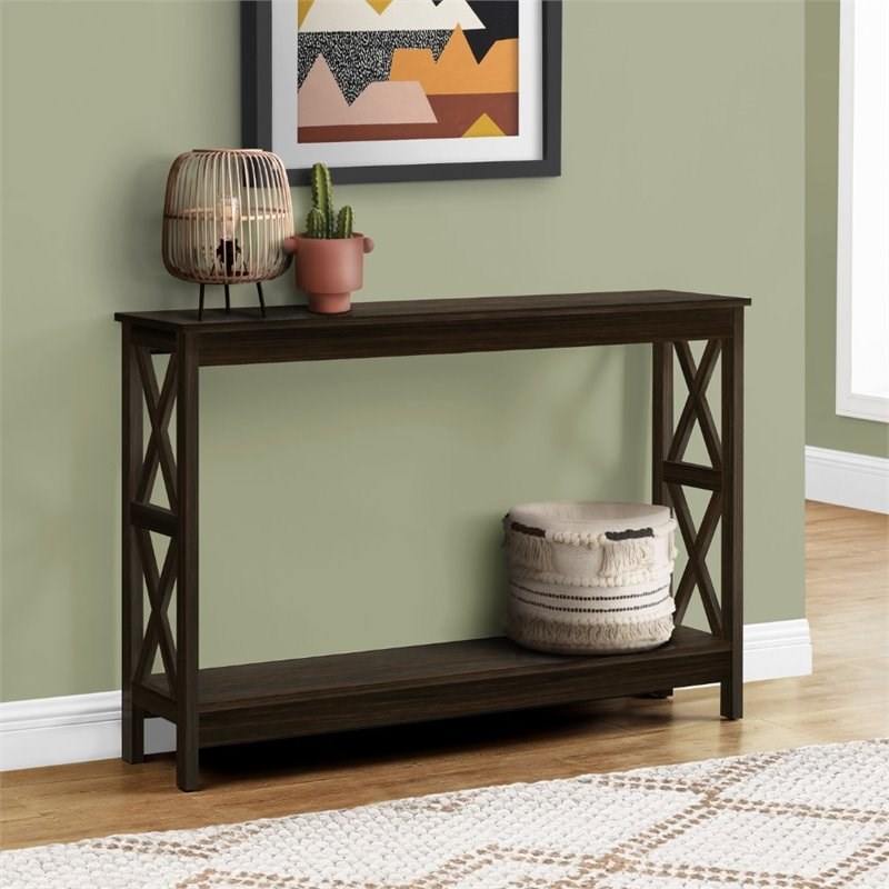 Monarch 47.25" Contemporary Wooden X Frame Console Table in Espresso