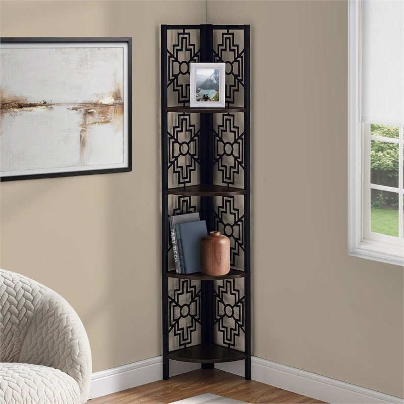 Monarch 4 Shelf Transitional Metal Corner Etagere Bookcase in Black and