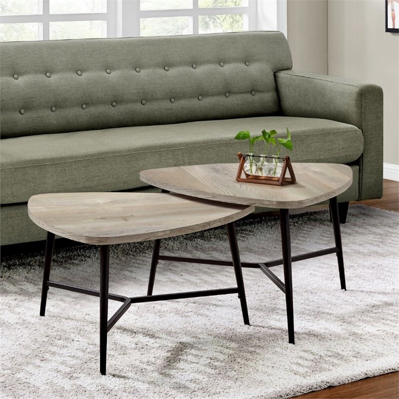 Monarch 2 Piece Contemporary Wood Top Nesting Coffee Table Set in Taupe