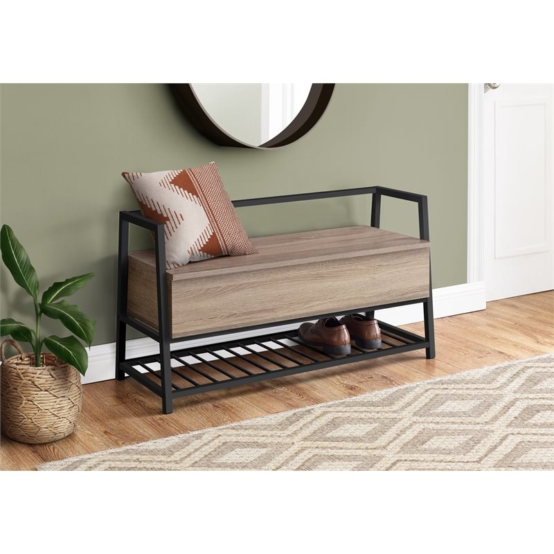 Monarch Metal Entryway Bench with Storage in Dark Taupe and Black