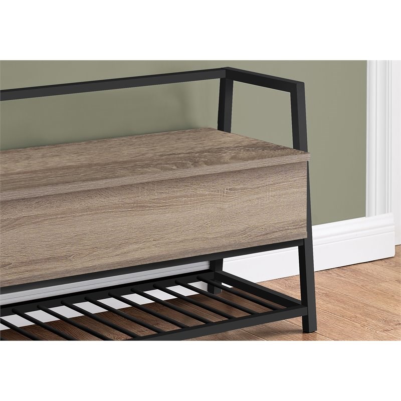 Monarch Metal Entryway Bench with Storage in Dark Taupe and Black