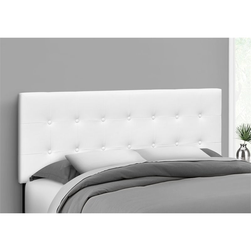 Monarch Queen Faux Leather Button Tufted Upholstered Panel Headboard in White Homesquare