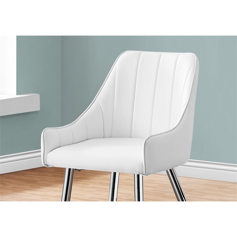 Monarch Faux Leather Tufted Upholstered Dining Chair in White (Set of 2