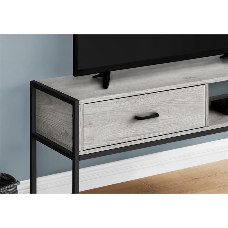 Monarch Specialties 1-Drawer Modern Metal TV Stand with Open Shelf in Gray