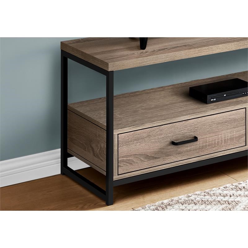 Monarch Specialties 2 Tiers and 2-Drawer Modern Metal TV Stand in Natural