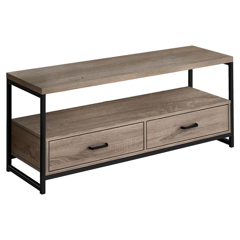 Monarch Specialties 2 Tiers and 2-Drawer Modern Metal TV Stand in Natural