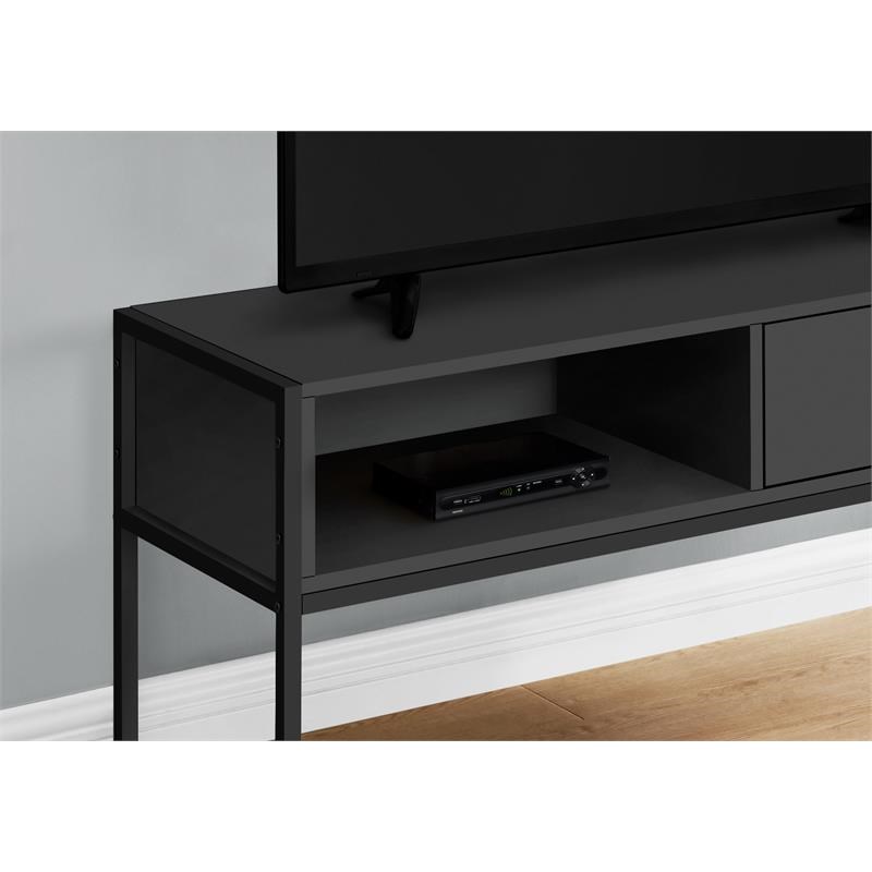 Monarch Specialties 1-Drawer Modern Metal TV Stand with Open Shelf in Black