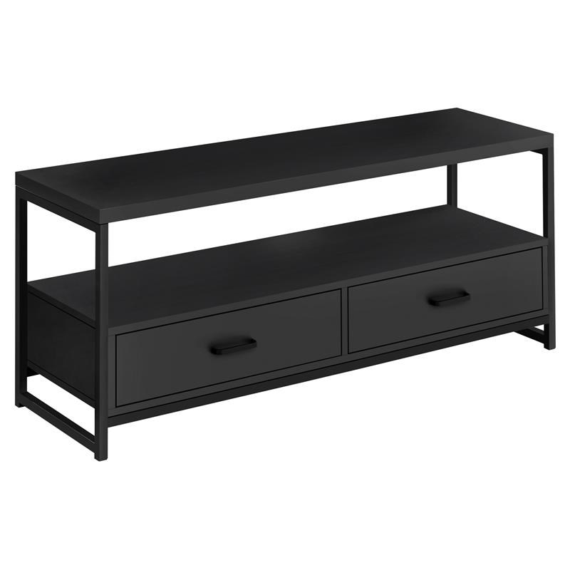 Monarch Specialties 2 Tiers and 2-Drawer Modern Metal TV Stand in Black