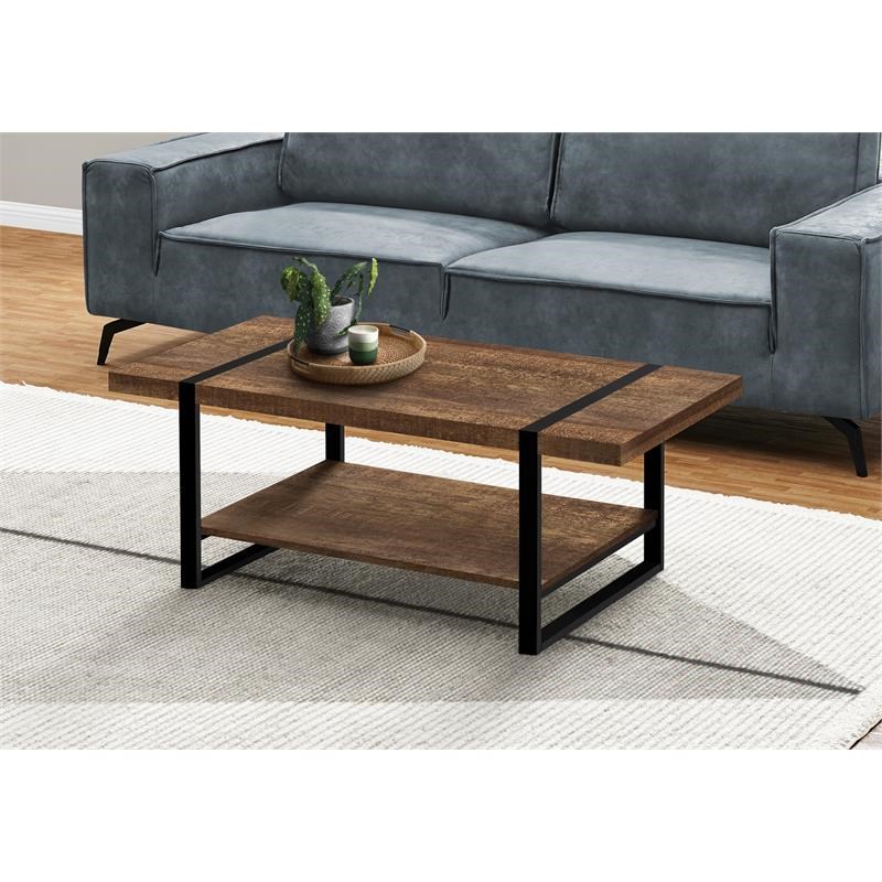 Monarch Specialties Rectangular Farmhouse Metal Coffee Table in Brown