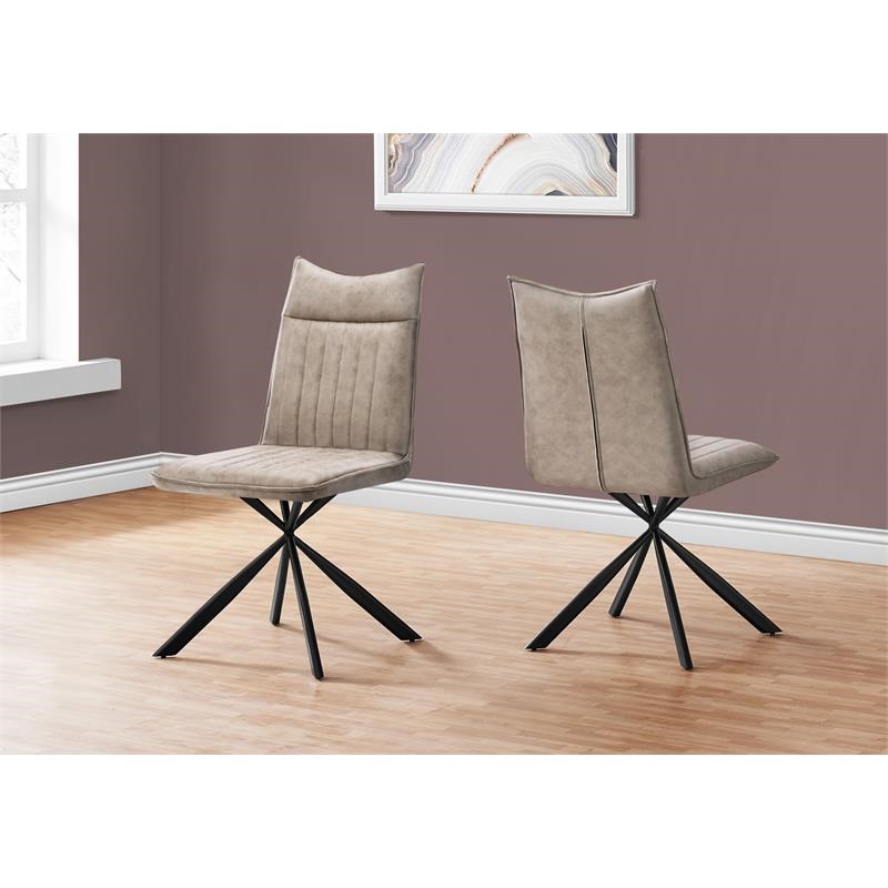 Monarch Specialties Flared Chrome Leg Metal Dining Chair in Beige (Set of 2)
