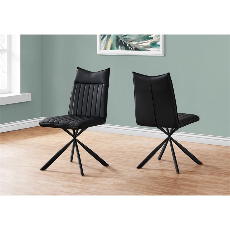 Monarch Specialties Flared Chrome Leg Metal Dining Chair in Black (Set of 2)