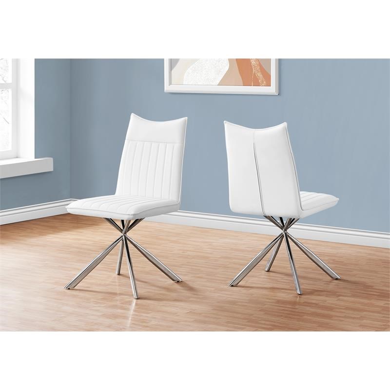 Monarch Specialties Modern Flared Leg Metal Dining Chair in White (Set of 2)