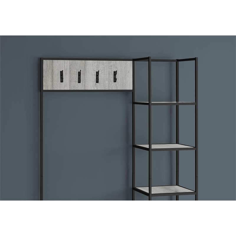 Monarch Specialties 4 Hooks Metal Hall Entry with Bench in Gray