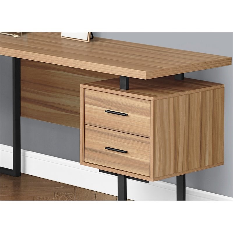 Monarch Reversible Wooden L Shaped Corner Computer Desk in Light Brown and Black