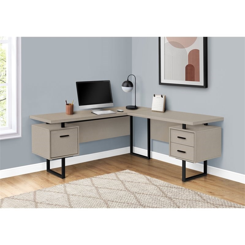 Monarch Reversible Wooden L Shaped Corner Computer Desk in Taupe and Black