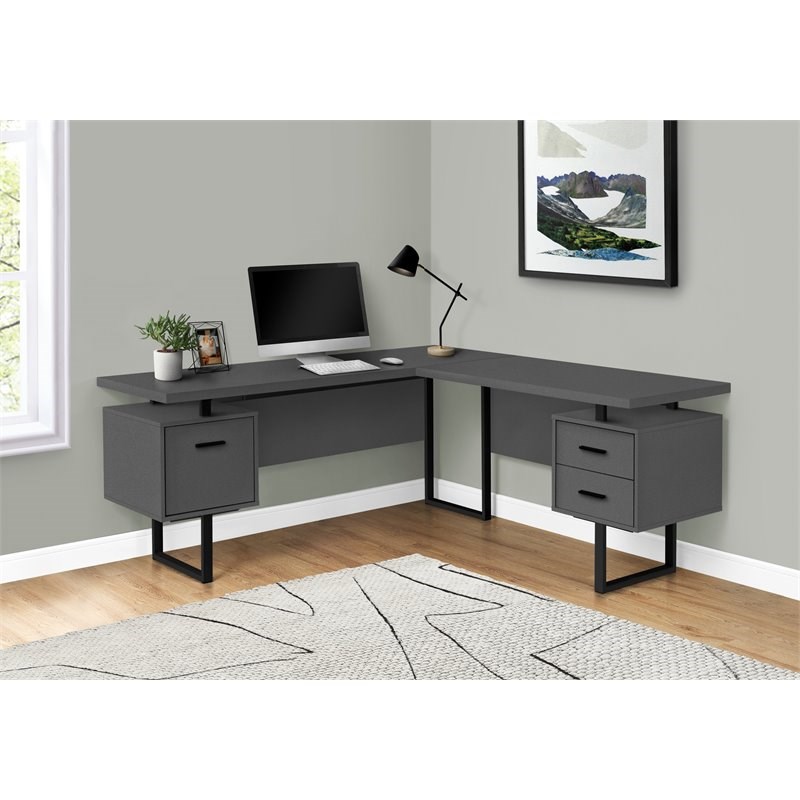 Monarch Reversible Wooden L Shaped Corner Computer Desk in Gray and Black