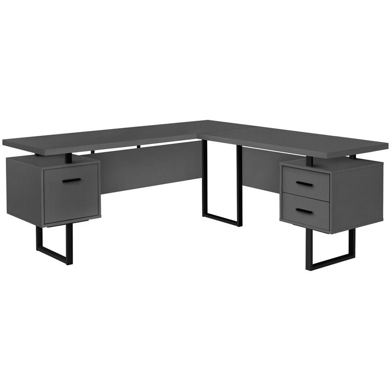 Monarch Reversible Wooden L Shaped Corner Computer Desk in Gray and Black