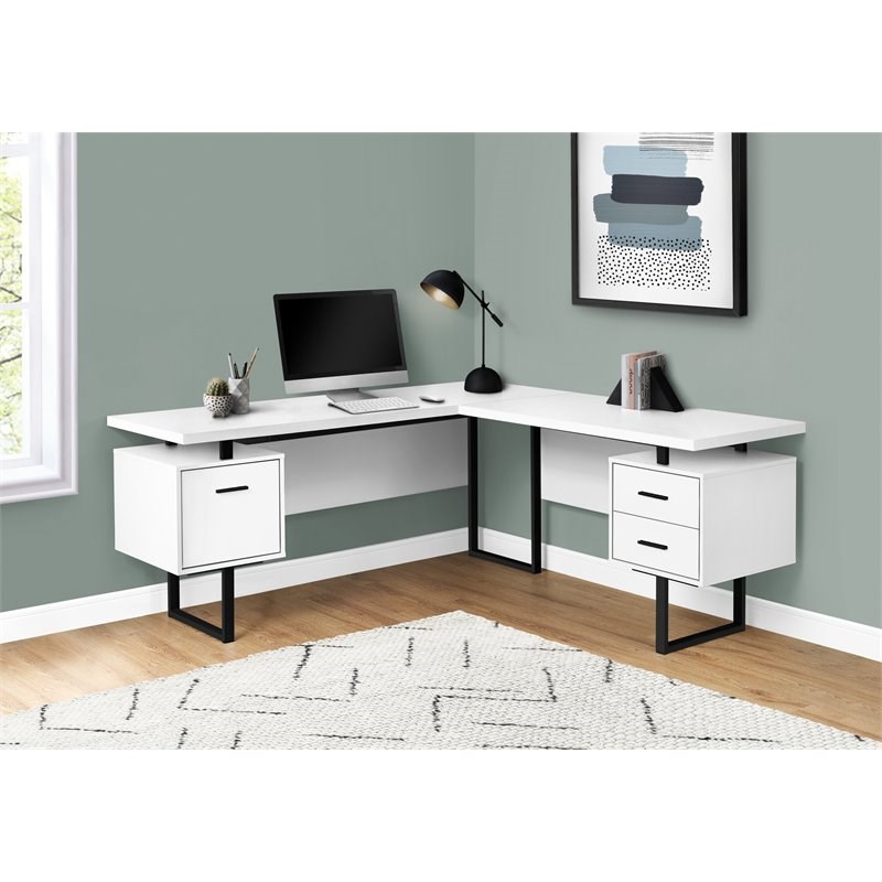 Monarch Reversible Wooden L Shaped Corner Computer Desk in White and Black