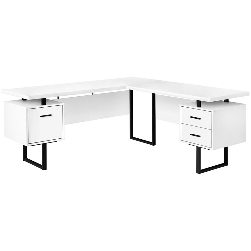 Monarch Reversible Wooden L Shaped Corner Computer Desk in White and Black