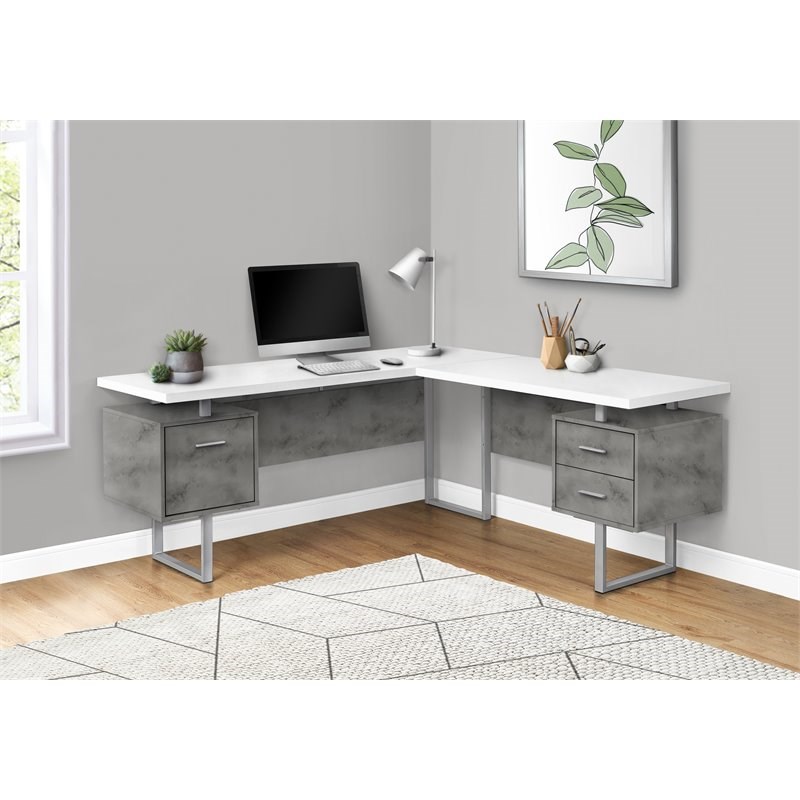 Monarch Reversible Wooden L Shaped Corner Computer Desk in White and Gray
