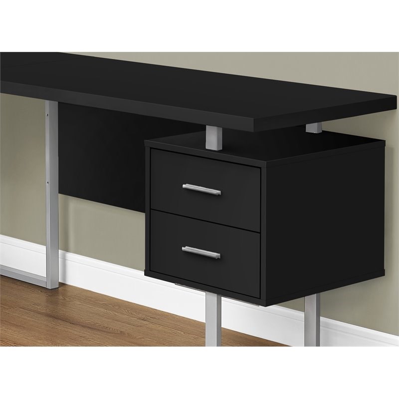 Monarch Reversible Wooden L Shaped Corner Computer Desk in Black and Silver