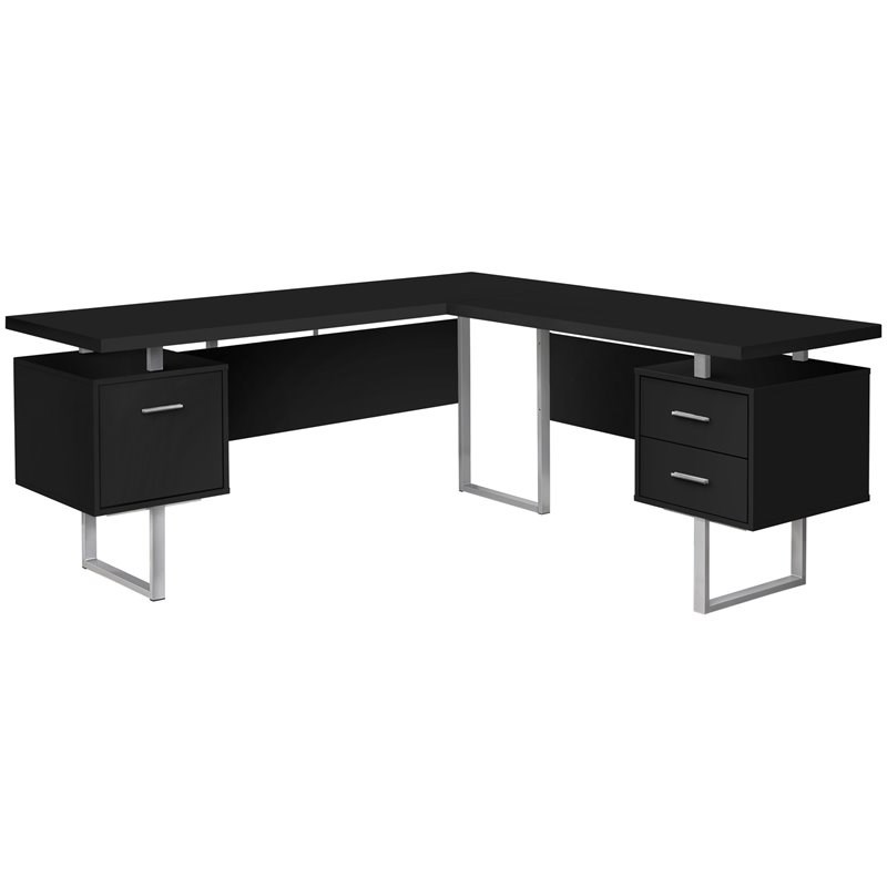 Monarch Reversible Wooden L Shaped Corner Computer Desk in Black and Silver