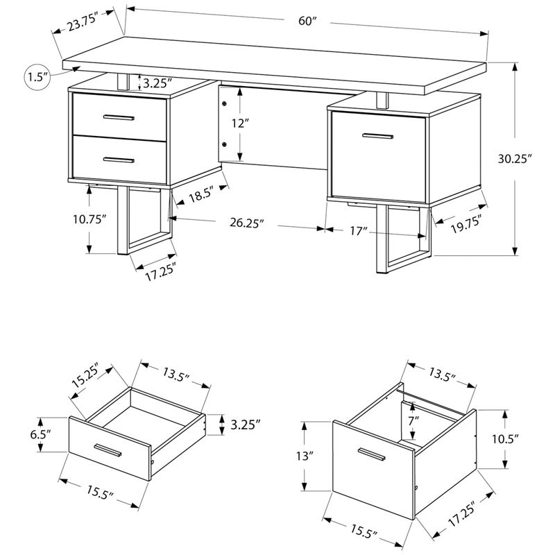 Computer Desk Home Office Laptop Storage Drawers 60