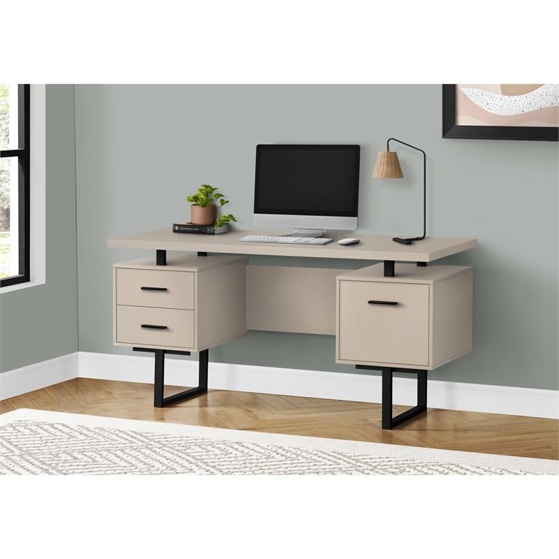 Monarch Revesible Wooden Floating Desktop Computer Desk in Taupe and Black