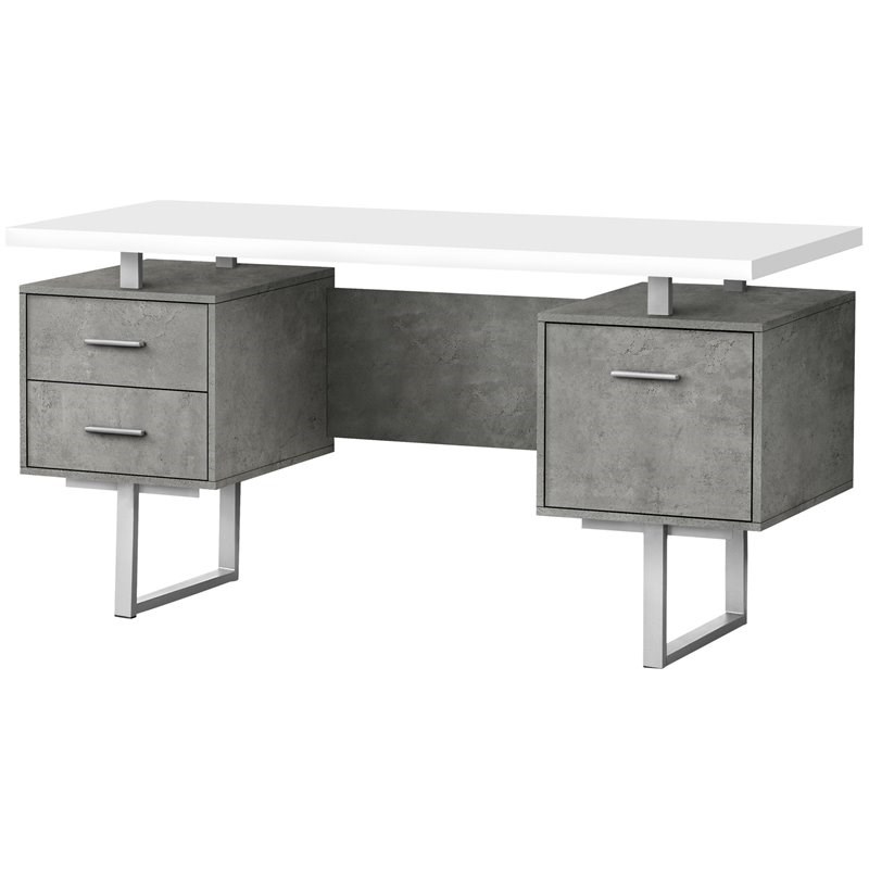 Monarch Revesible Wooden Floating Desktop Computer Desk in White and Gray