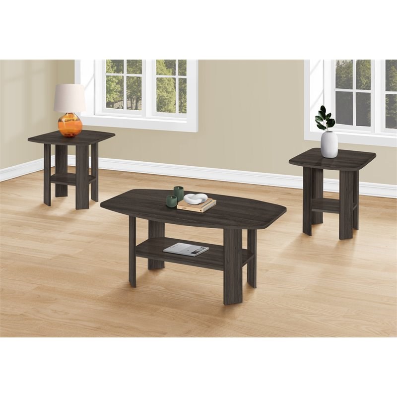 Monarch 3-Piece Contemporary Wood & Laminate Coffee Table Set in Brown Oak